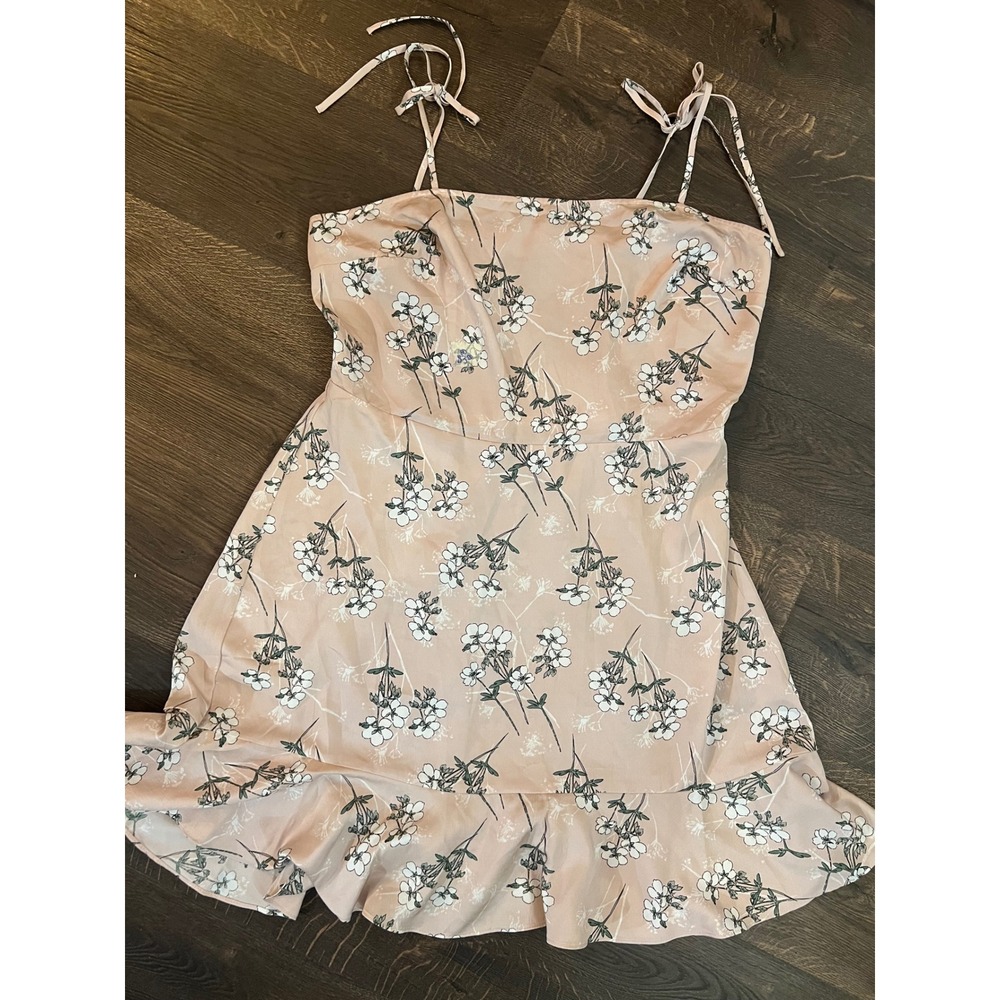 Express Floral Print Mini‎ Dress Tie Strap Smocked Back Pink White Large